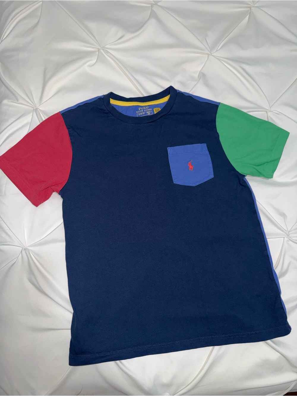 Polo by Ralph Lauren Navy Colorblock Tee with Red & Green Sleeves